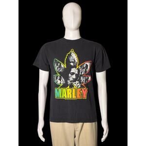2007 Zion Rootswear Bob Marley Pot Leaf Rasta Graphic Print Black T-Shirt Size M